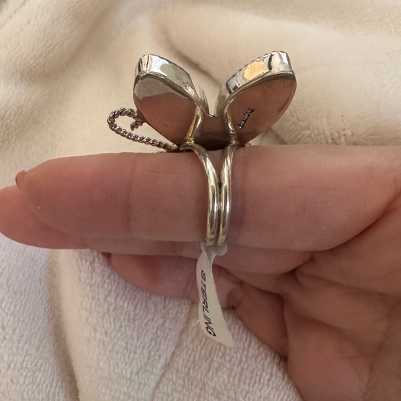 Sterling Silver 925 Multicolor Tie Dye stone Butterfly Ring - Picture 2 of 8